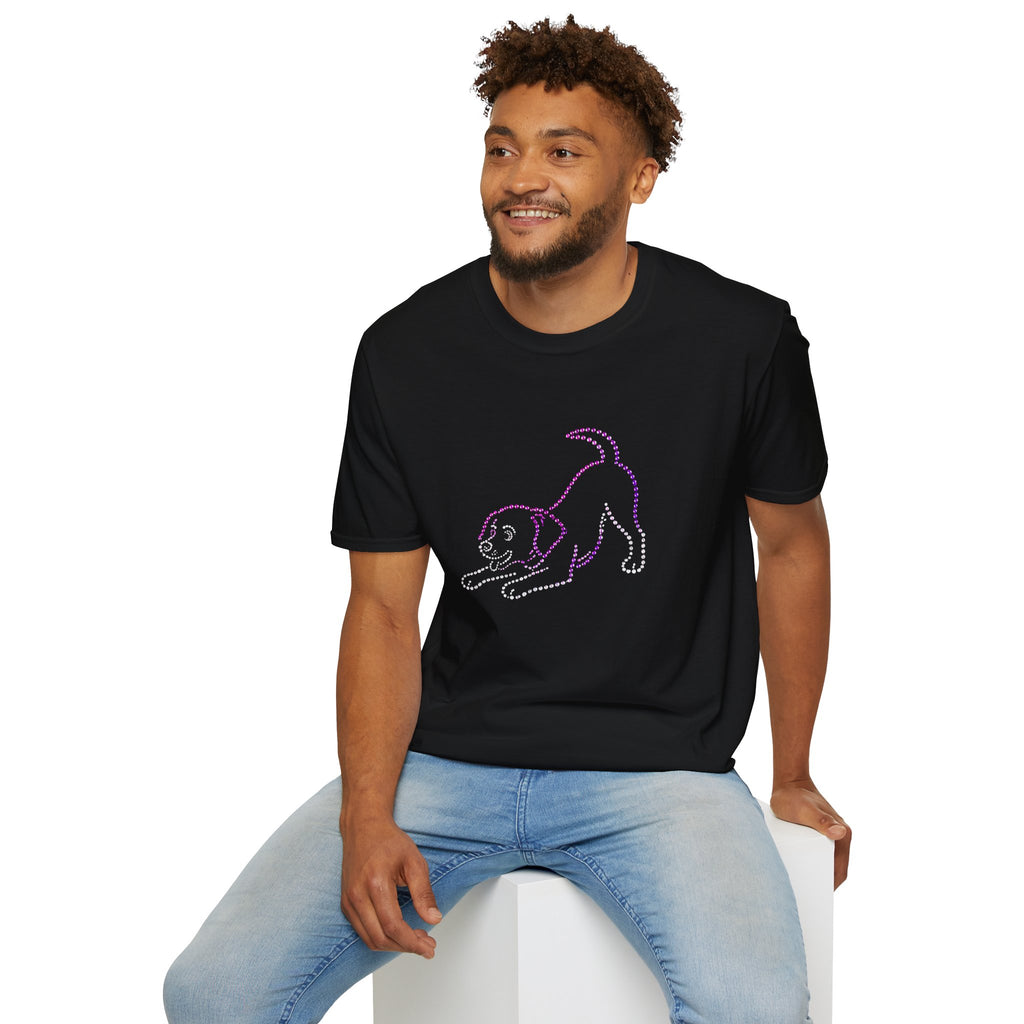 Bedazzling Beasts - Faux Jewel Purple Dog Playing - Unisex T-Shirt