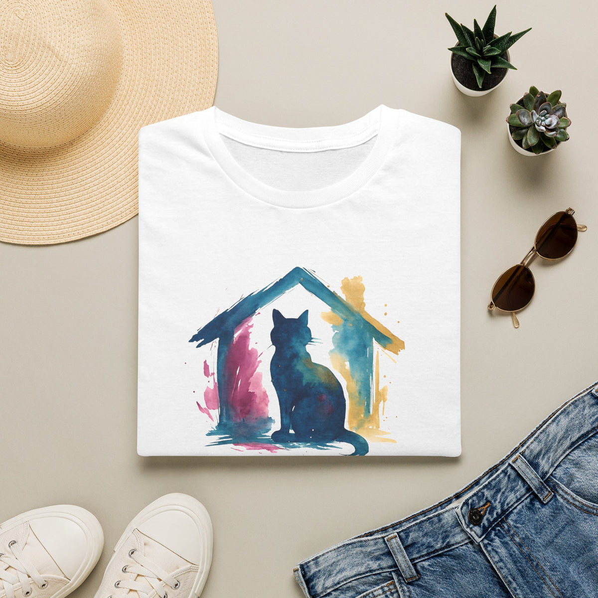 Watercolor Cat Inside House –  Supersoft Unisex T-Shirt
