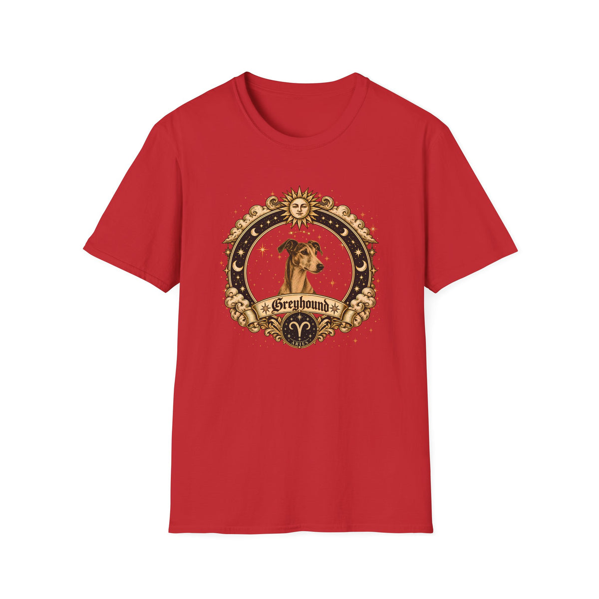 Zodiac Aries Greyhound - Dog Horoscope Star Sign - Supersoft Unisex Funny T-shirt
