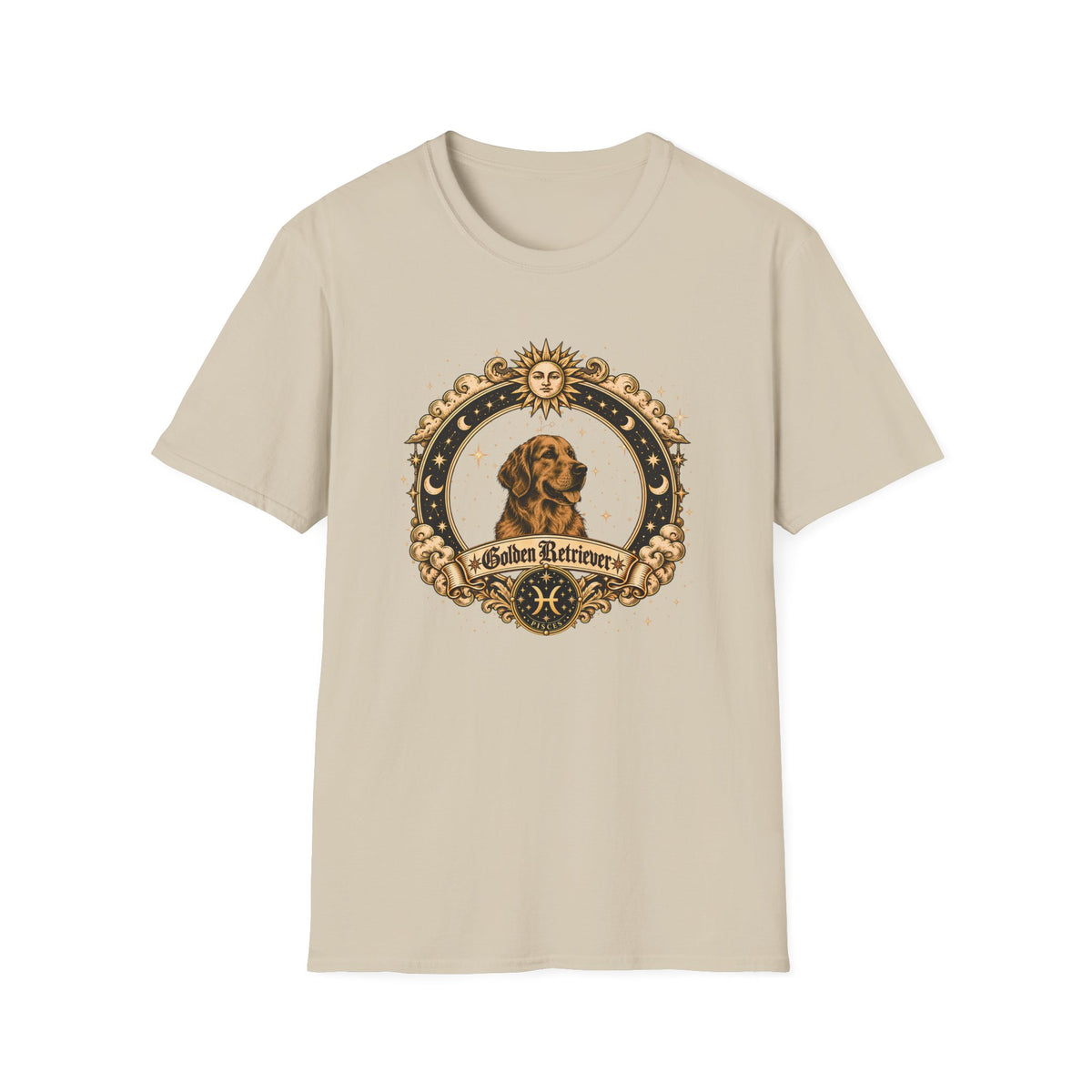 Zodiac Pisces Golden Retriever - Dog Horoscope Star Sign - Supersoft Unisex Funny T-shirt