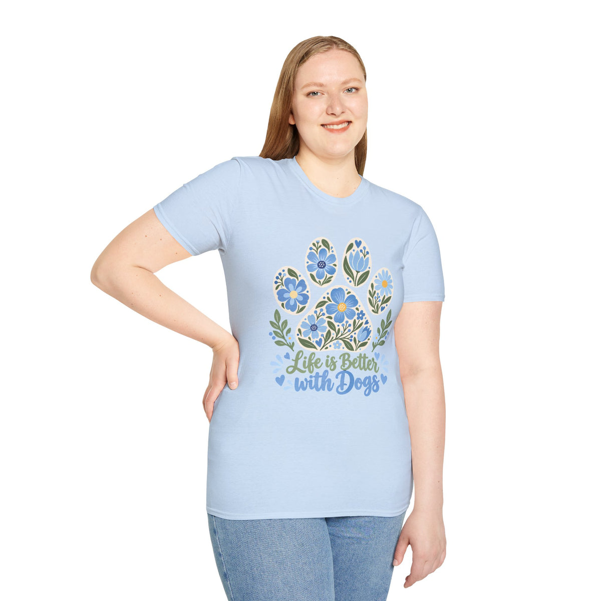 Life is Better with Dogs Floral Paw Print - Supersoft Unisex T-shirt