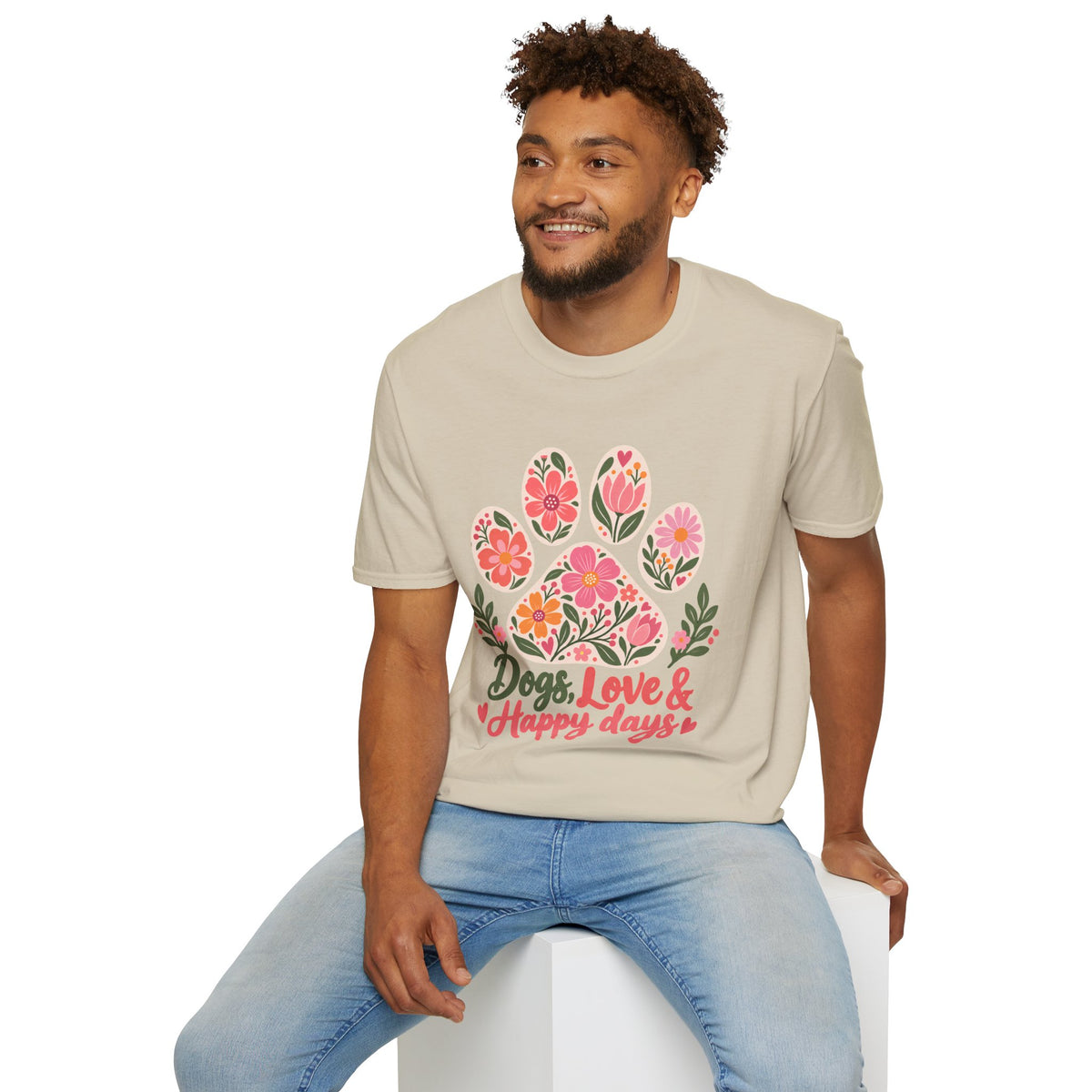 Dogs, Love & Happy Days Floral Paw Print - Supersoft Unisex T-shirt