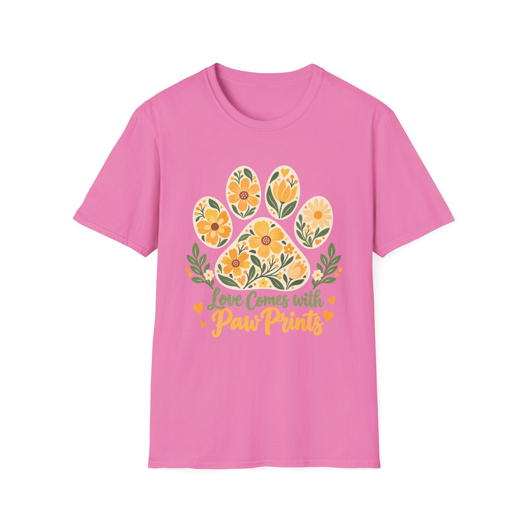 Love Come With Paw Prints Floral Paw Print - Supersoft Unisex T-shirt