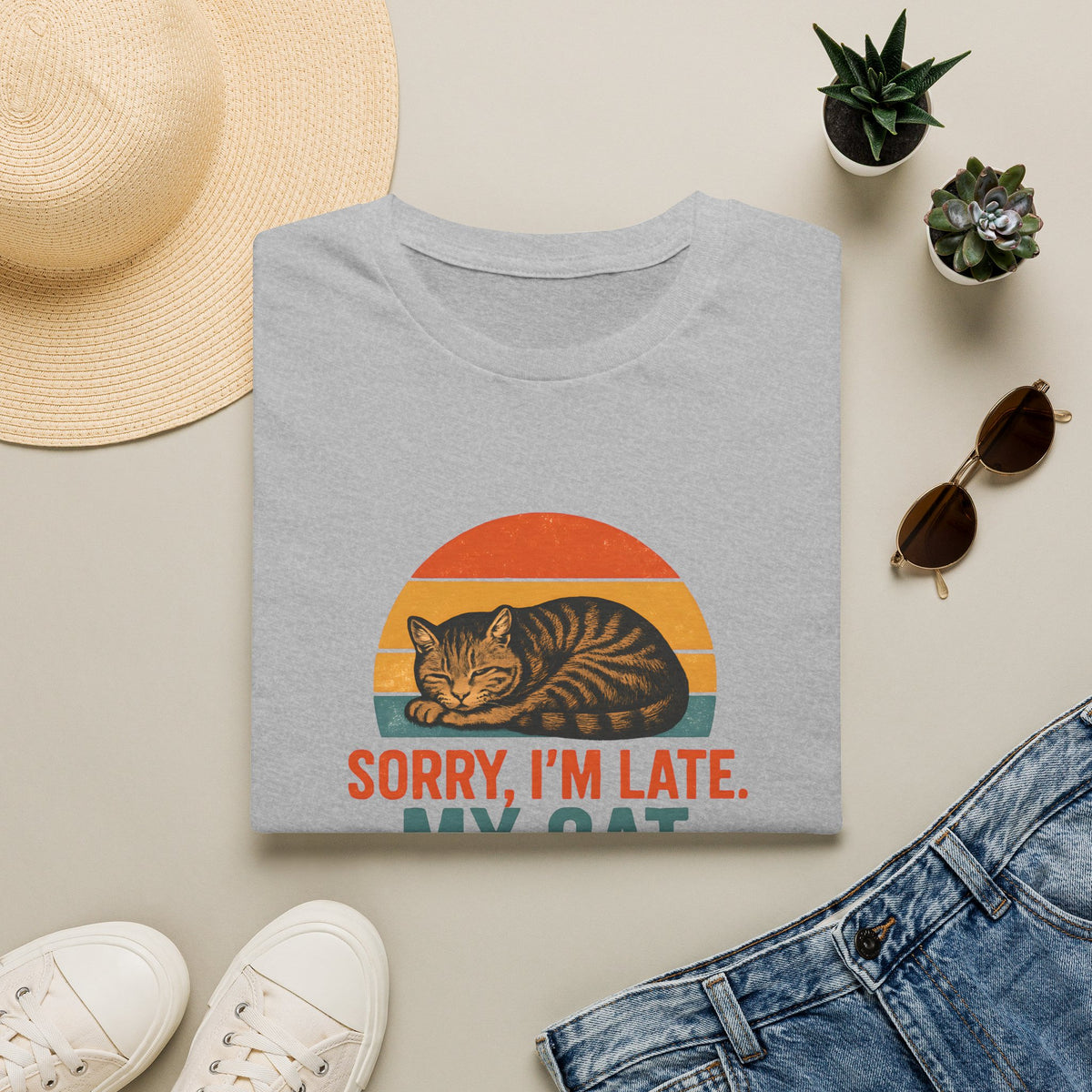 Sorry I'm Late, My Cat Sleeping On Me –  Supersoft Unisex T-Shirt