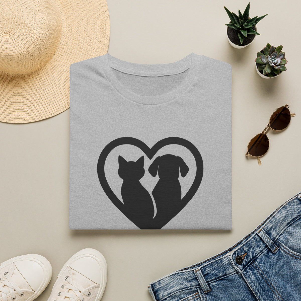 Dog and Cat Silhouettes in Heart –  Supersoft Unisex T-Shirt