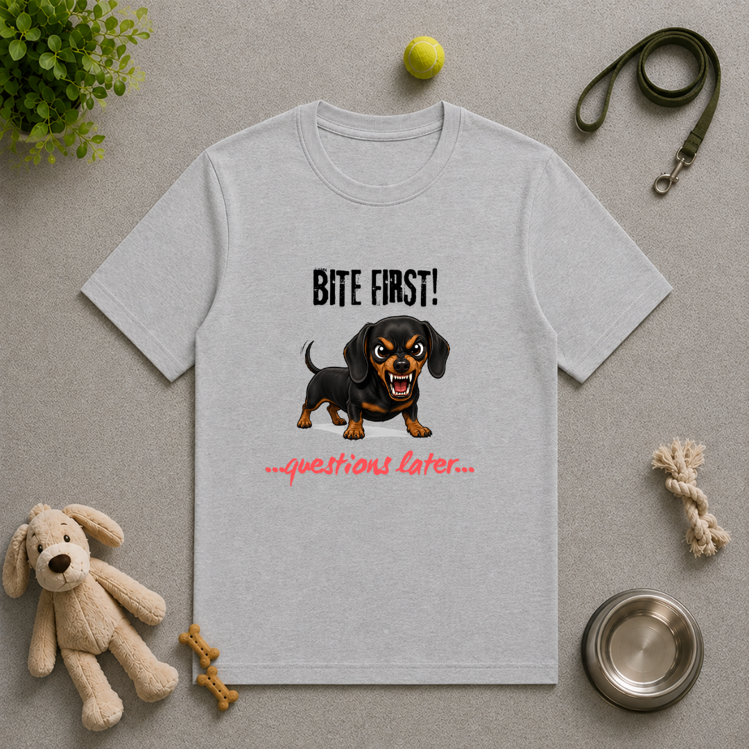 Bite First...Questions Later – Dachshund Rescue Dog with Attitude - Unisex T-Shirt