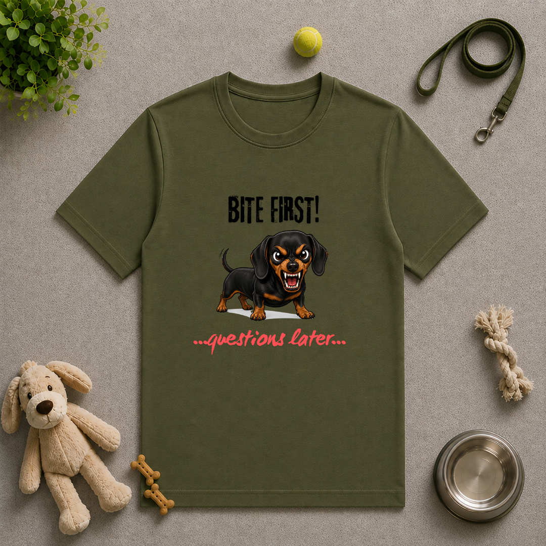 Bite First...Questions Later – Dachshund Rescue Dog with Attitude - Unisex T-Shirt