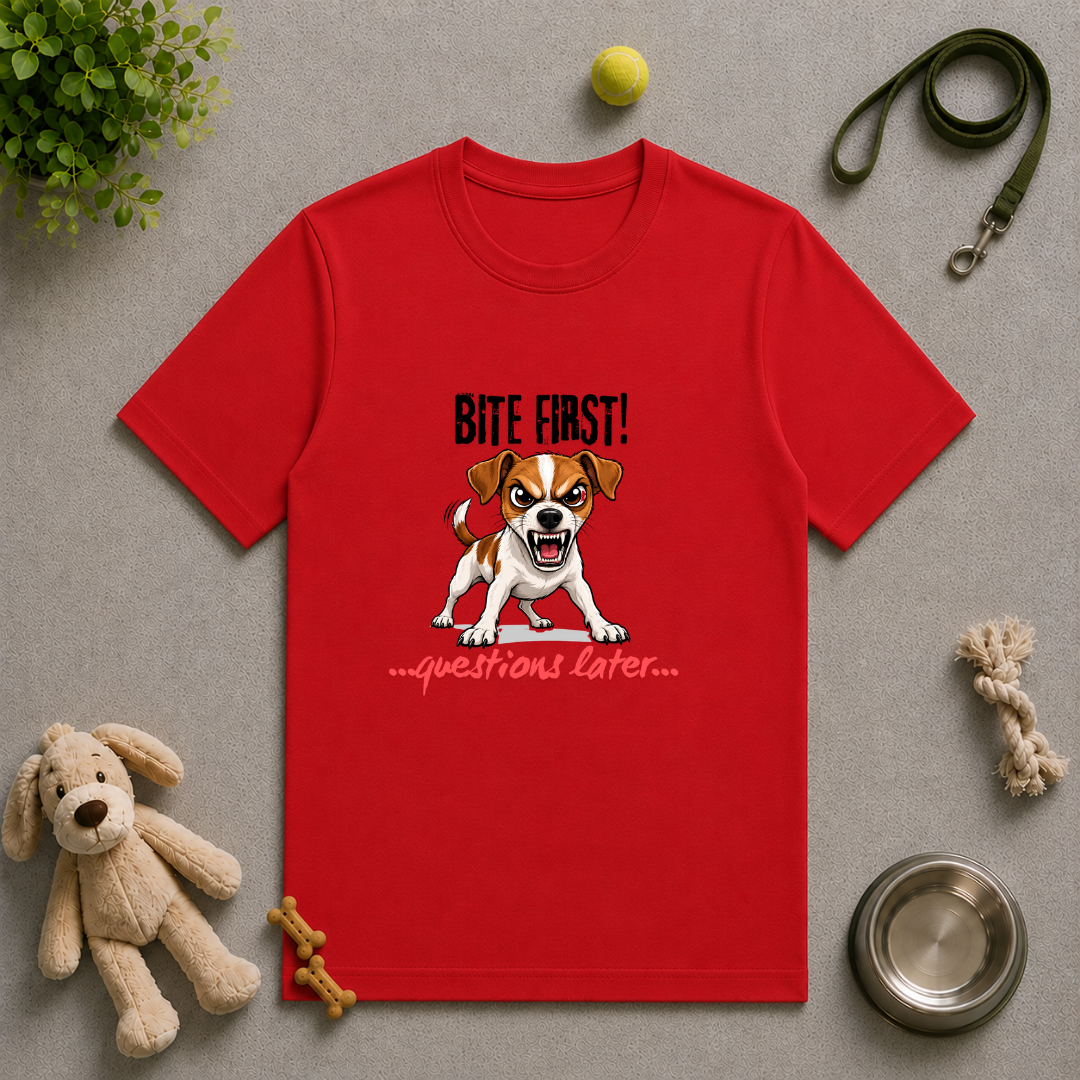 Bite First...Questions Later – Jack Russell Rescue Dog with Attitude - Unisex T-Shirt