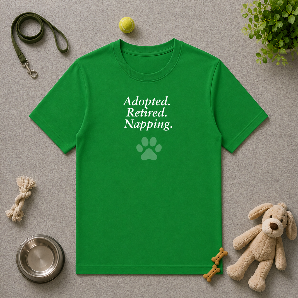 Paw Prints on Our Hearts – Adopted. Retired. Napping. - Unisex T-Shirt