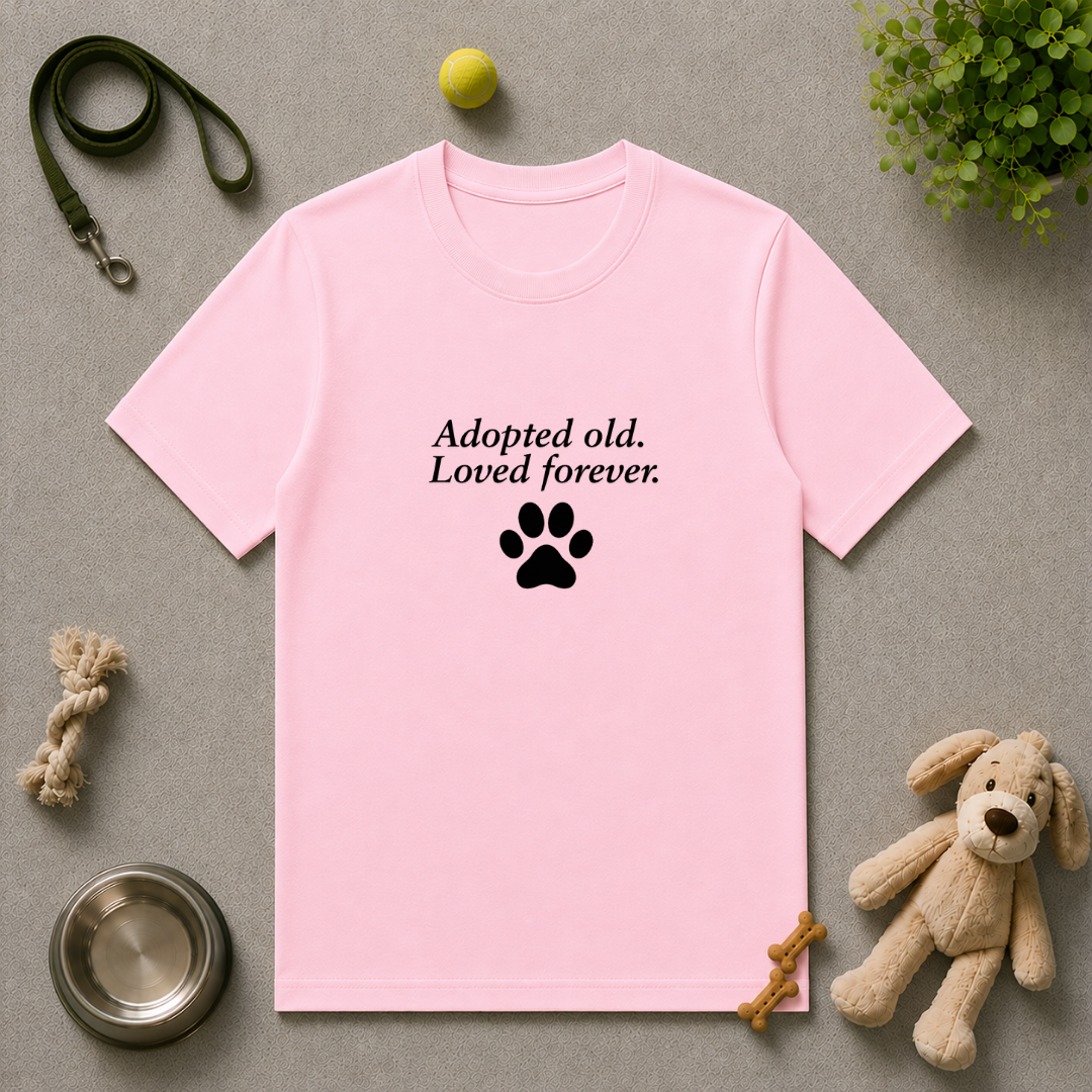 Paw Prints on Our Hearts - Adopted Old, Loved Forever - Unisex T-Shirt