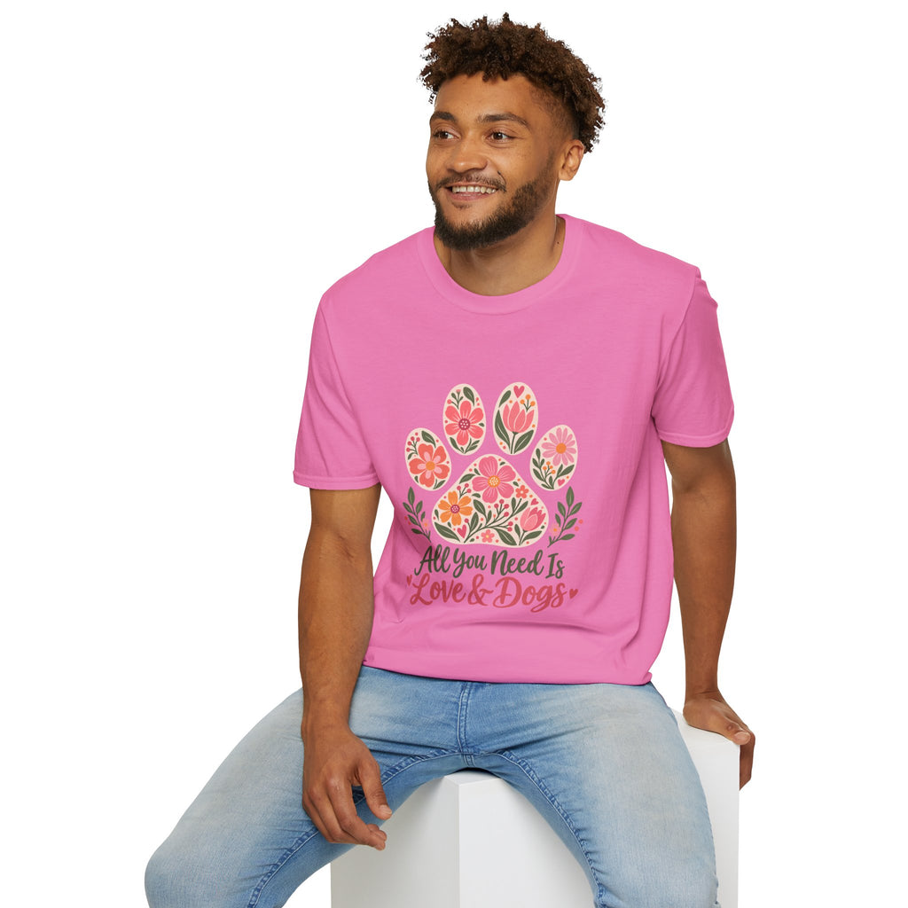 All You Need is Love & Dogs Floral Paw Print - Supersoft Unisex T-shirt