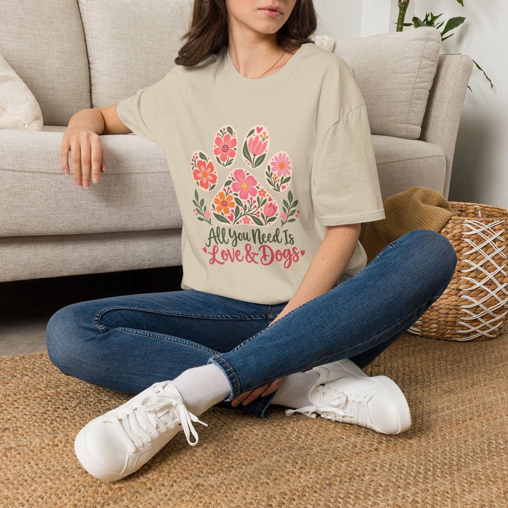 All You Need is Love & Dogs Floral Paw Print - Supersoft Unisex T-shirt