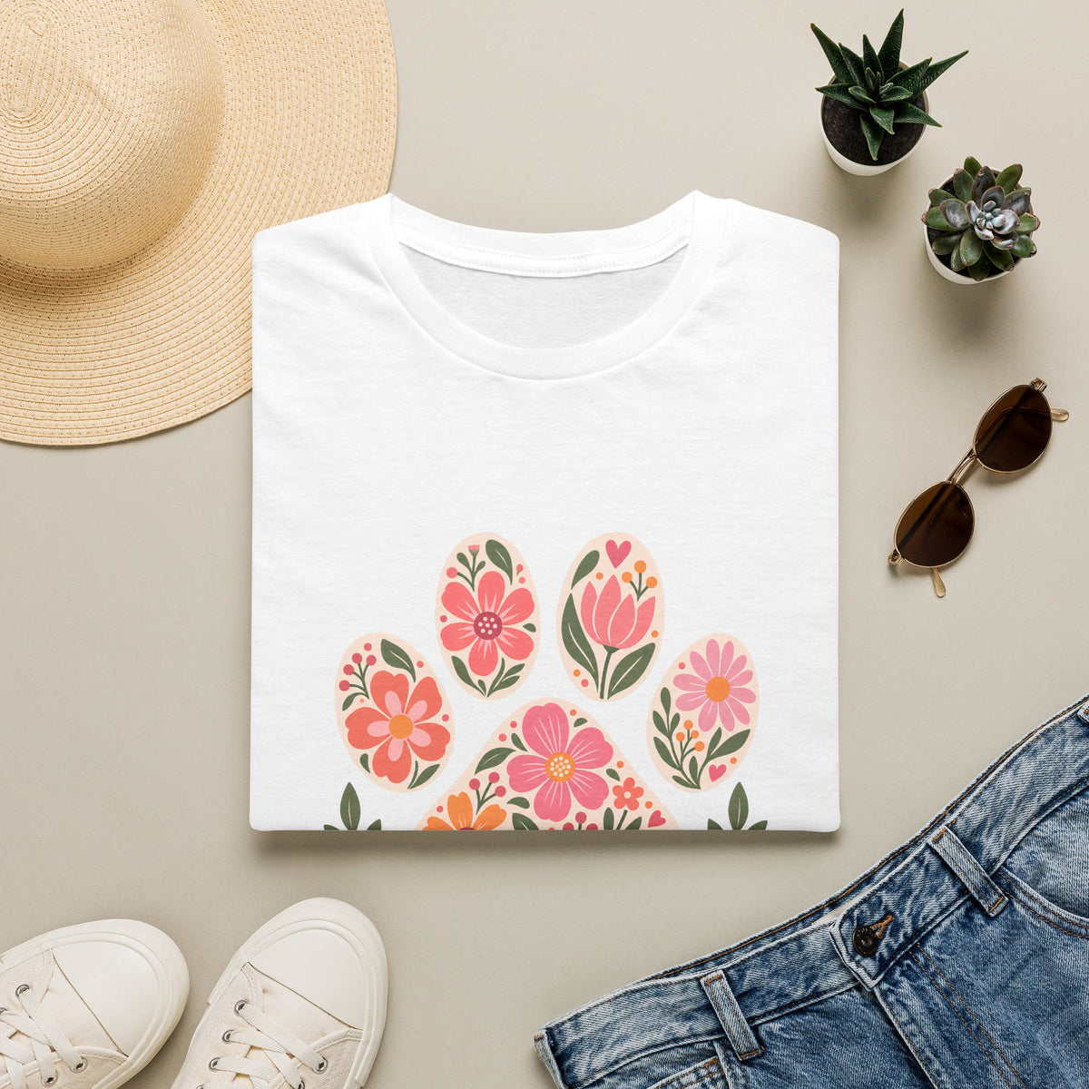 All You Need is Love & Dogs Floral Paw Print - Supersoft Unisex T-shirt