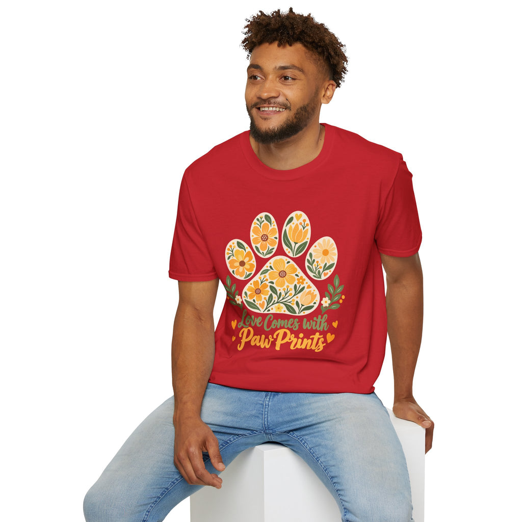 Love Come With Paw Prints Floral Paw Print - Supersoft Unisex T-shirt