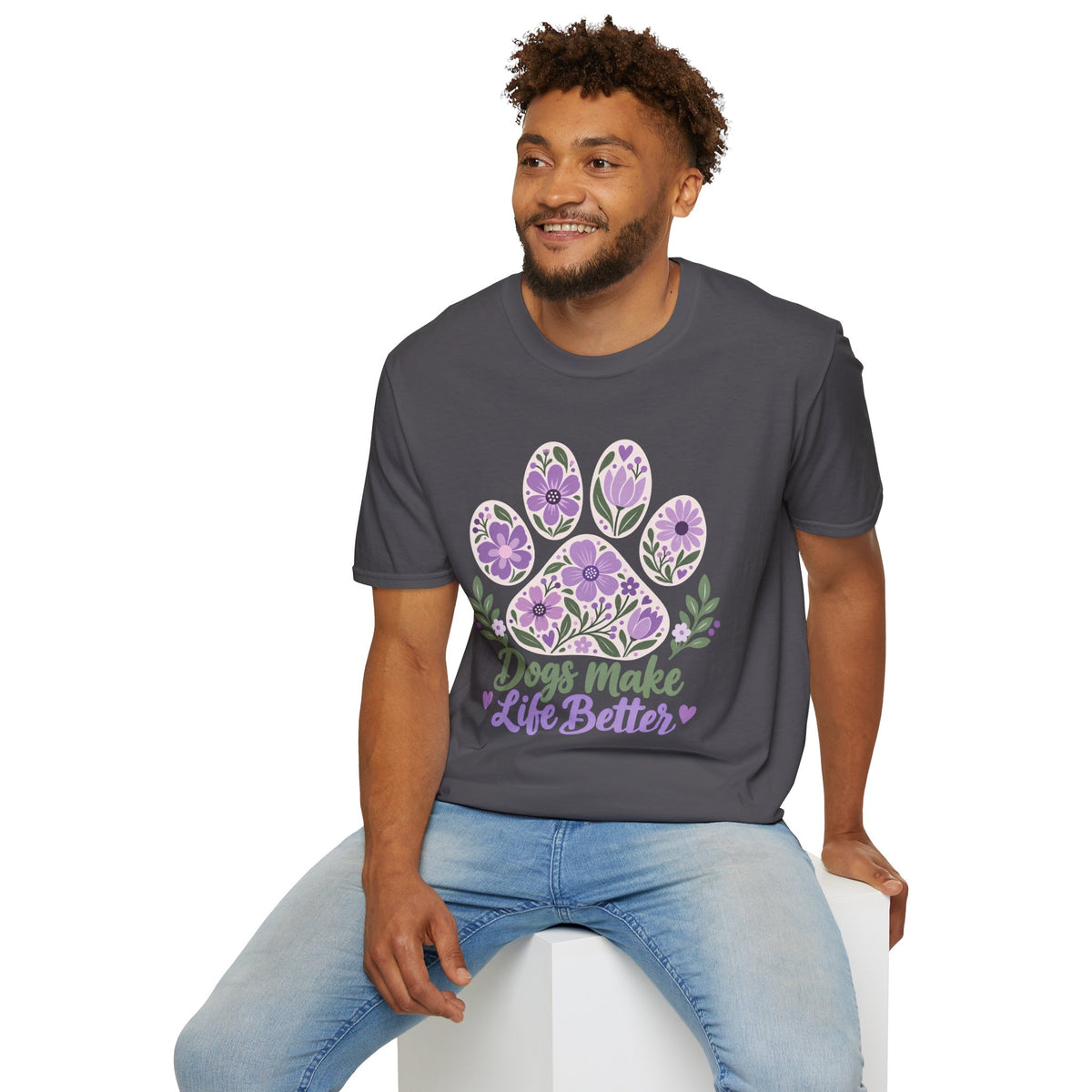 Dogs Make Life Better Floral Paw Print - Supersoft Unisex T-shirt