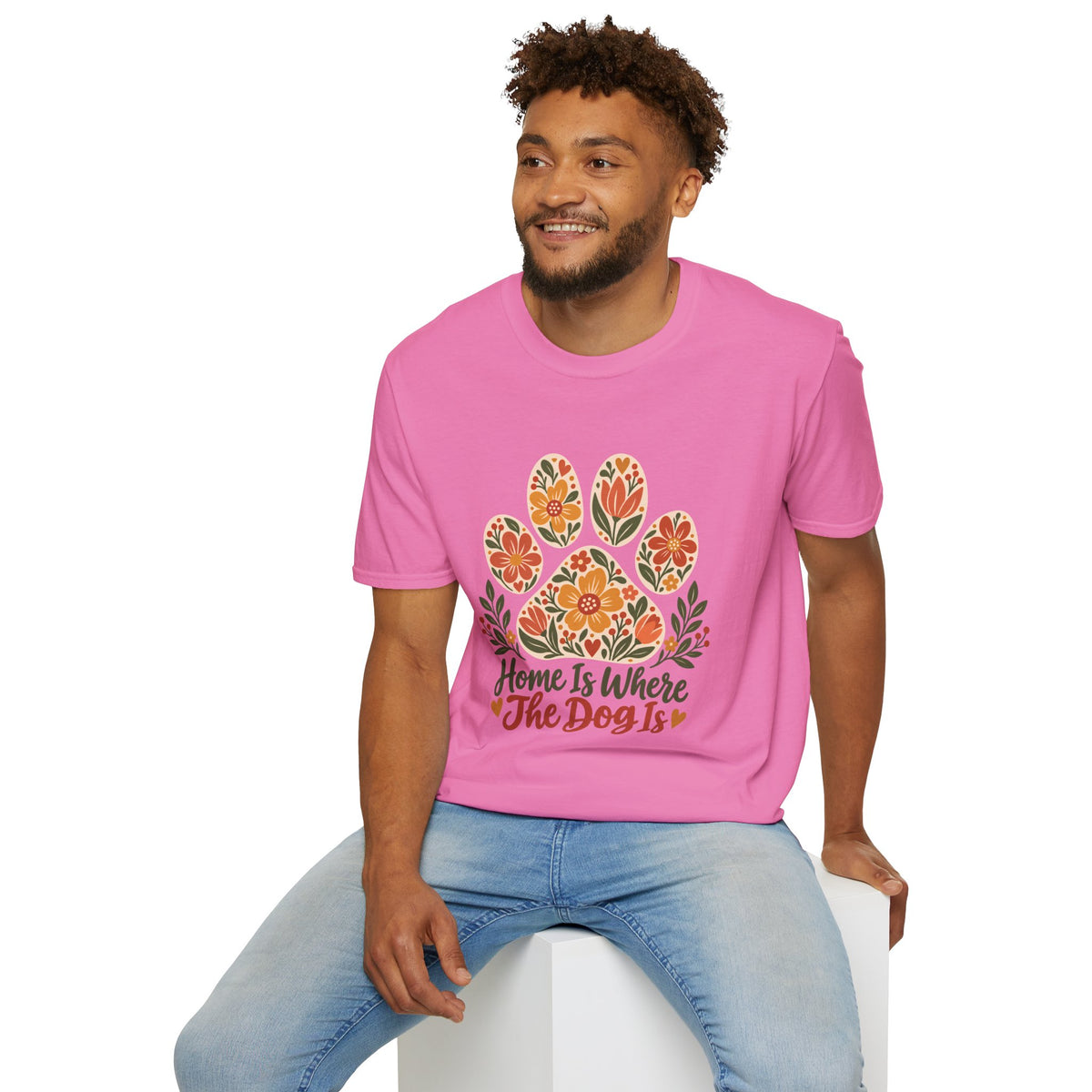 Home is Where the Dog Is Floral Paw Print - Supersoft Unisex T-shirt