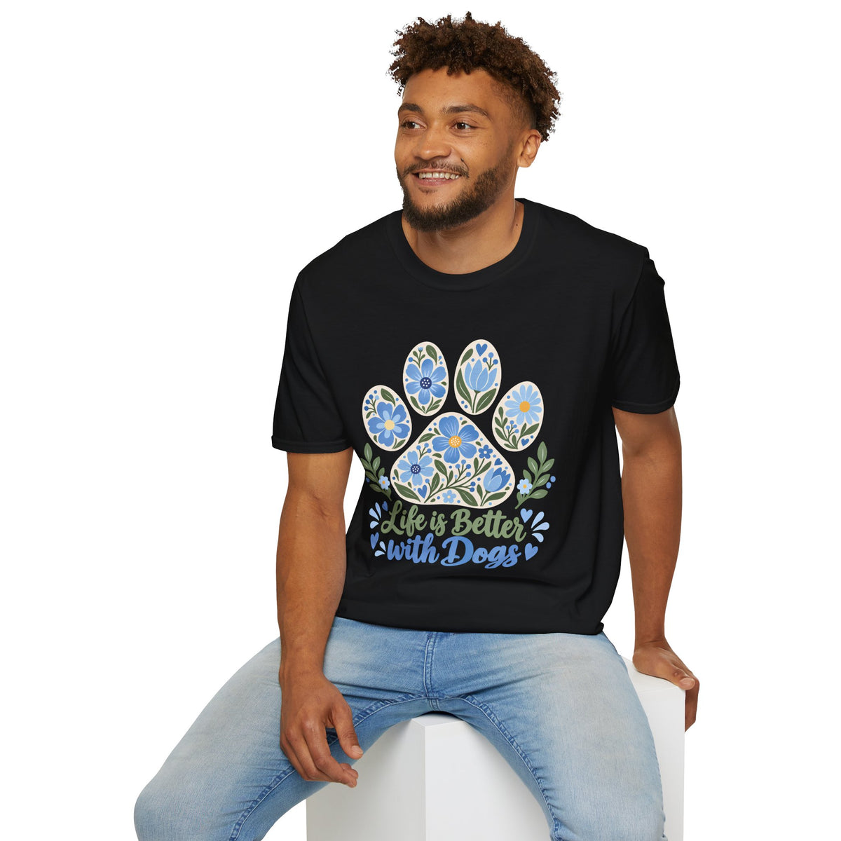 Life is Better with Dogs Floral Paw Print - Supersoft Unisex T-shirt