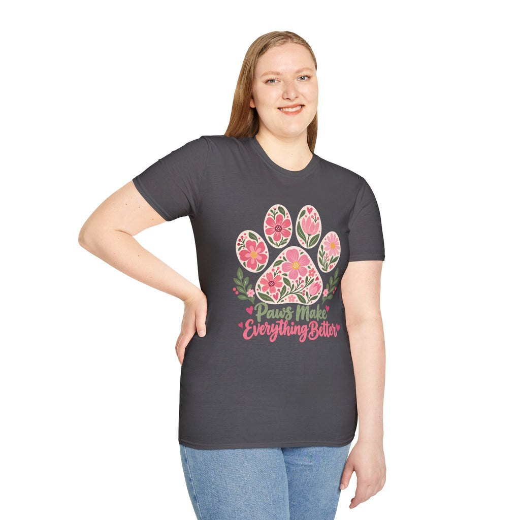 Paws Make Everything Better Floral Paw Print - Supersoft Unisex T-shirt