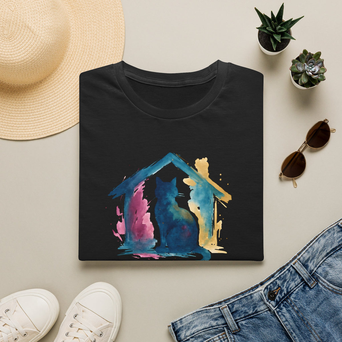 Watercolor Cat Inside House –  Supersoft Unisex T-Shirt