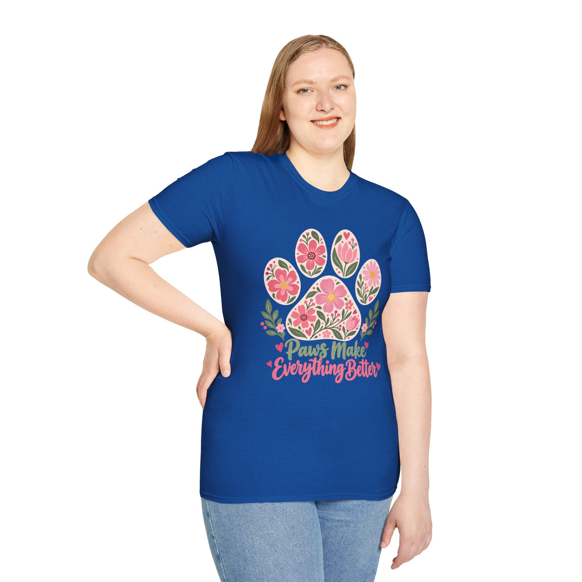Paws Make Everything Better Floral Paw Print - Supersoft Unisex T-shirt