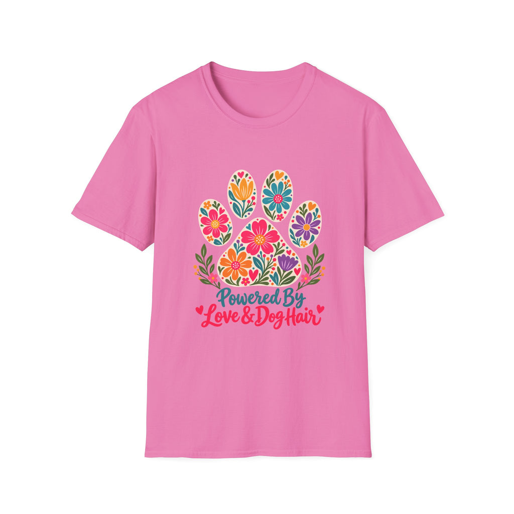 Powered by Love & Dog Hair Floral Paw Print - Supersoft Unisex T-shirt