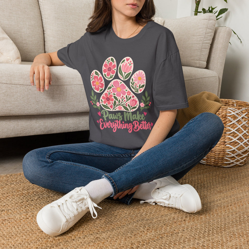 Paws Make Everything Better Floral Paw Print - Supersoft Unisex T-shirt