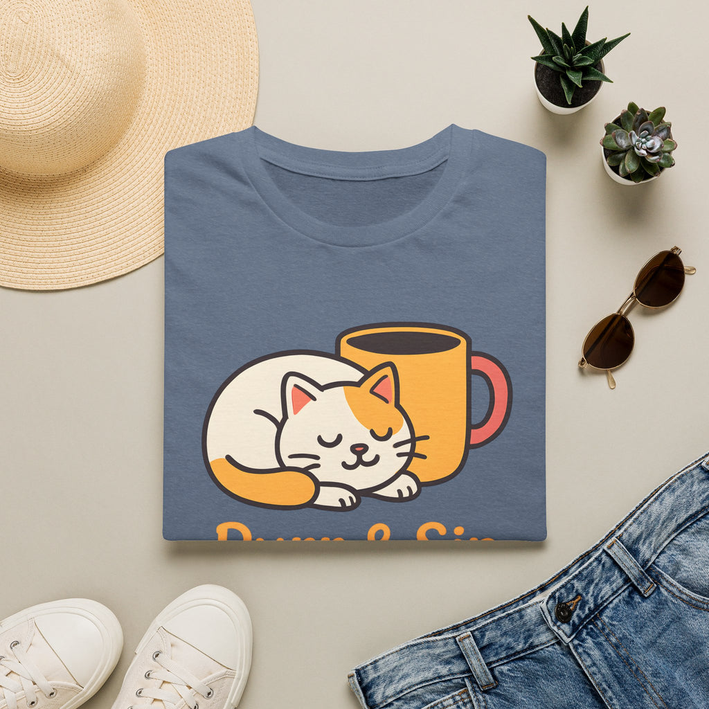 Purr and Sip, Cat and Coffee –  Supersoft Unisex T-Shirt