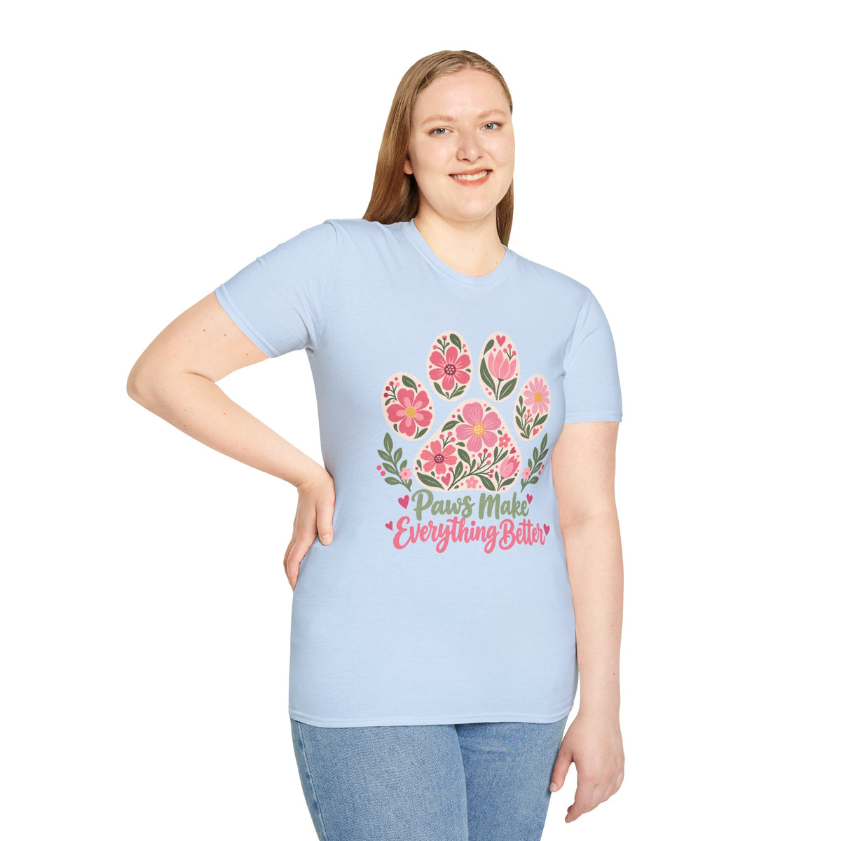 Paws Make Everything Better Floral Paw Print - Supersoft Unisex T-shirt