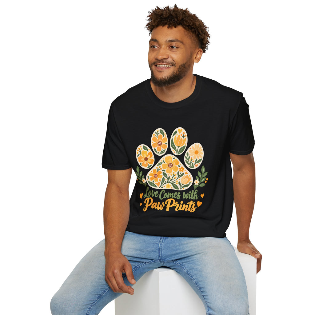 Love Come With Paw Prints Floral Paw Print - Supersoft Unisex T-shirt