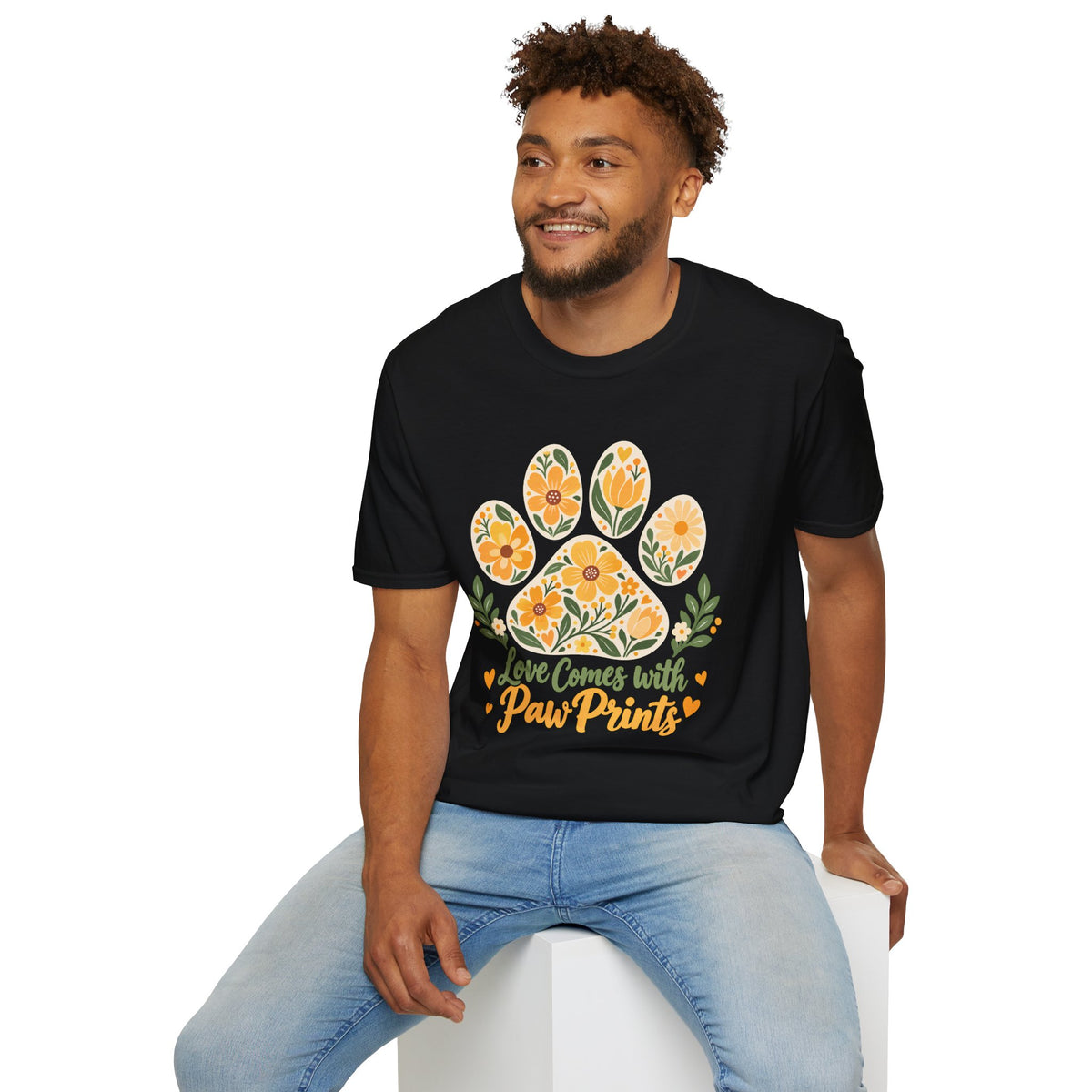 Love Come With Paw Prints Floral Paw Print - Supersoft Unisex T-shirt