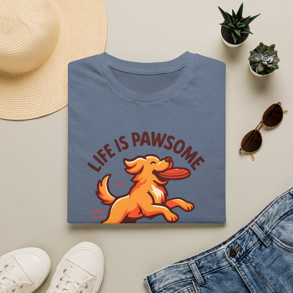 Life Is Pawsome - Frisbee Dog –  Supersoft Unisex T-Shirt