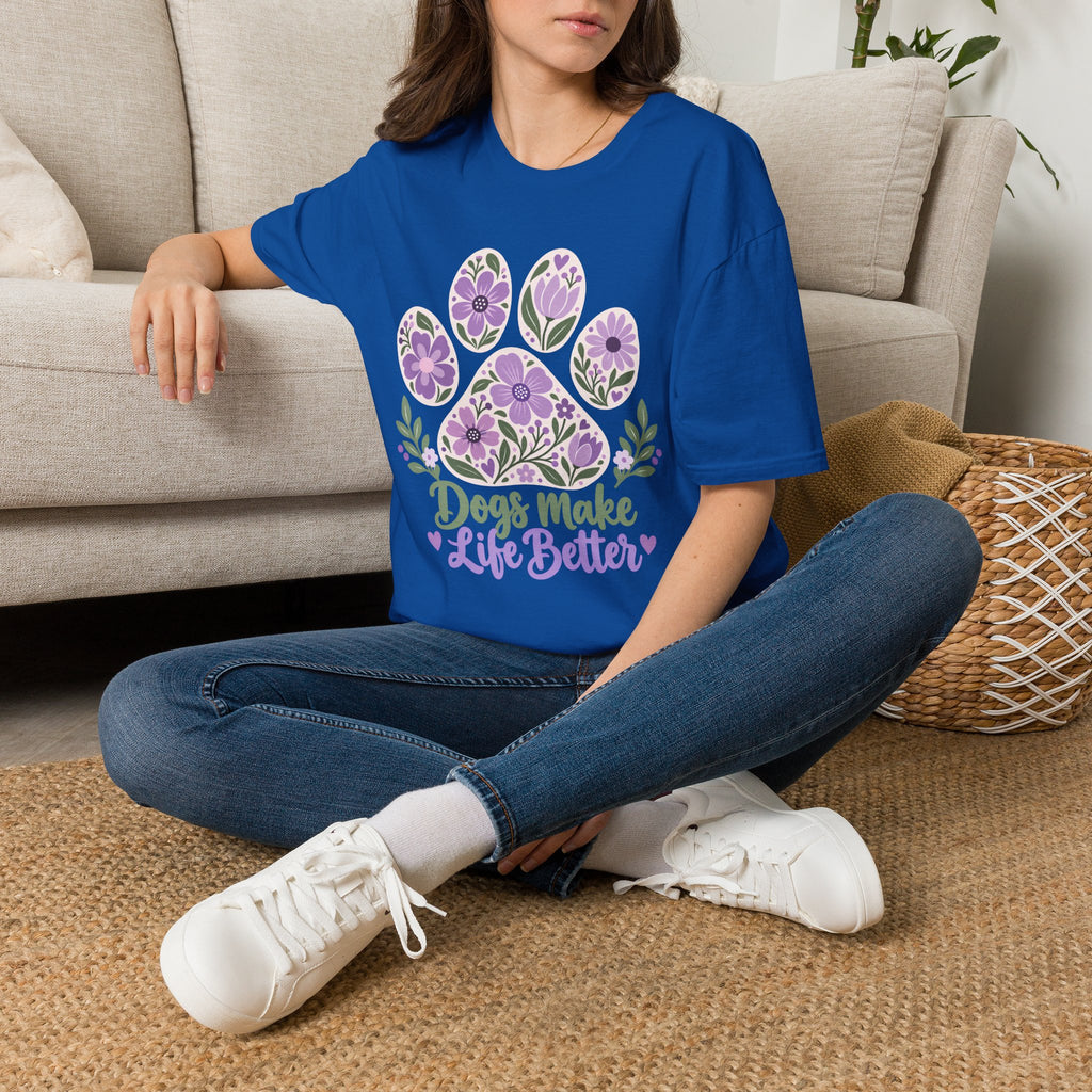Dogs Make Life Better Floral Paw Print - Supersoft Unisex T-shirt