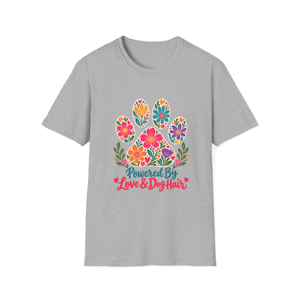Powered by Love & Dog Hair Floral Paw Print - Supersoft Unisex T-shirt