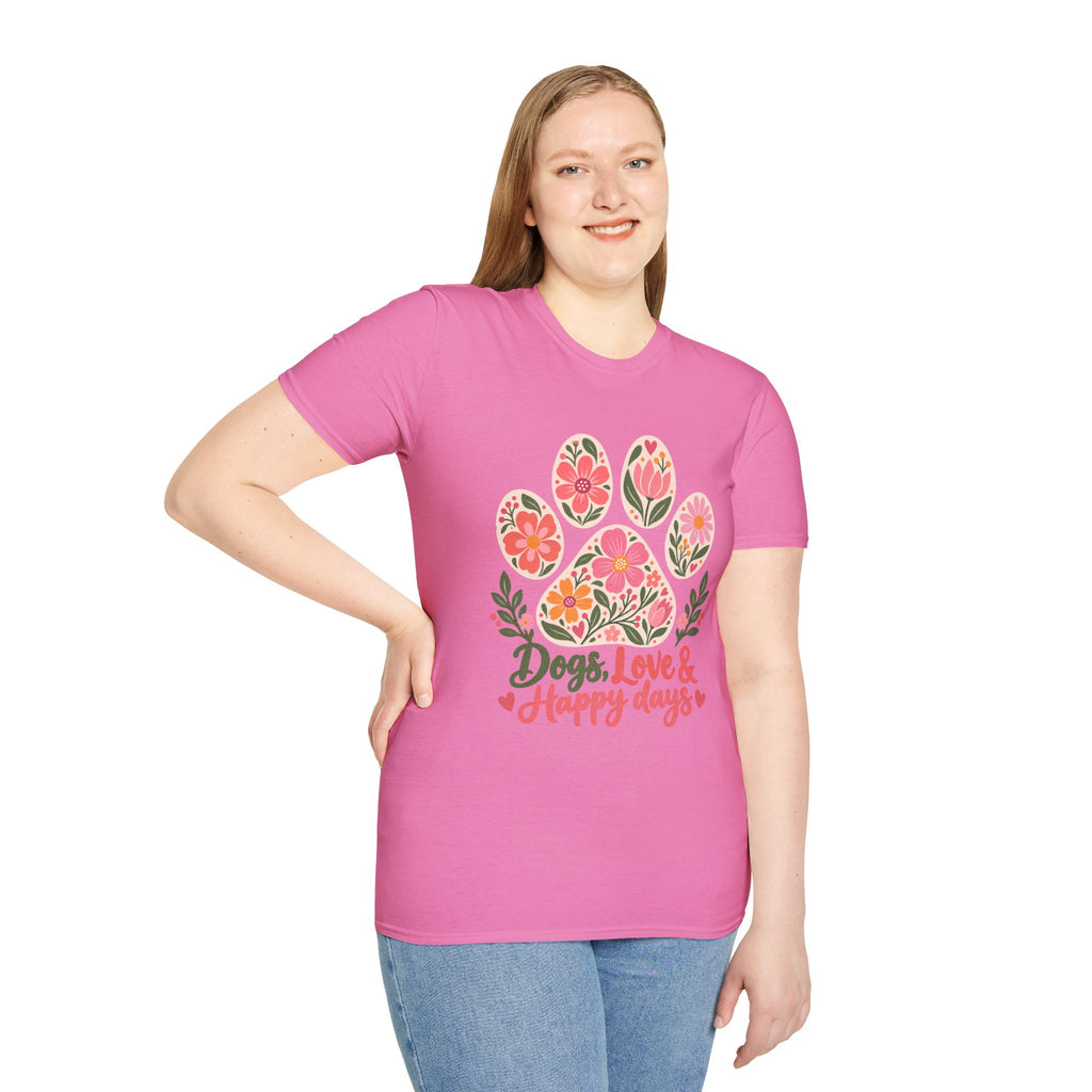 Dogs, Love & Happy Days Floral Paw Print - Supersoft Unisex T-shirt