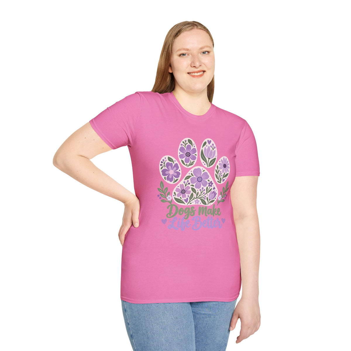 Dogs Make Life Better Floral Paw Print - Supersoft Unisex T-shirt