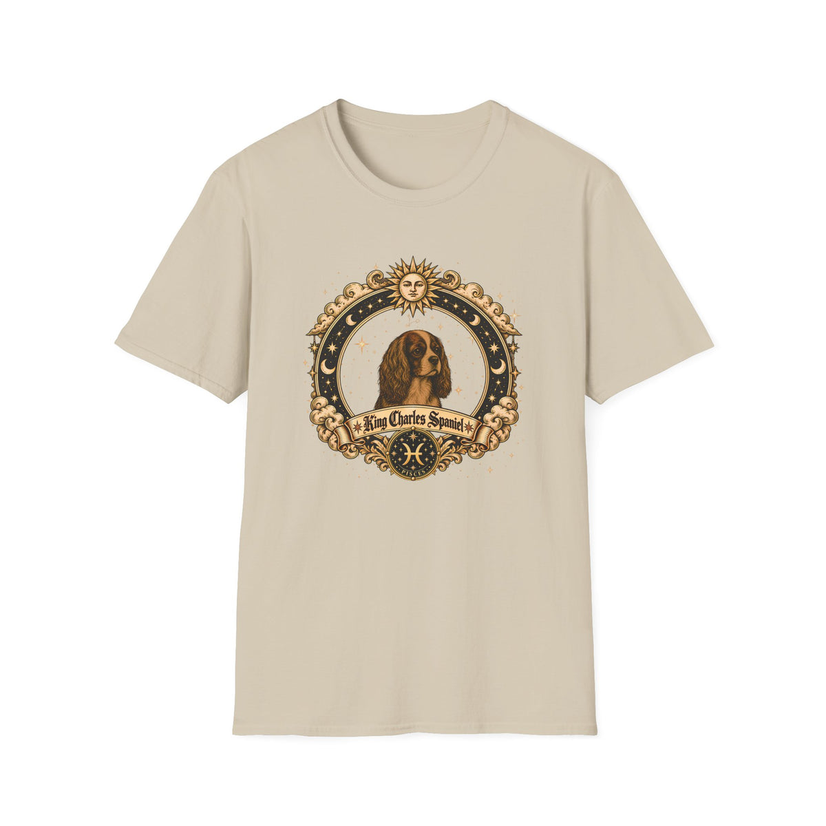 Zodiac Pisces King Charles Spaniel - Dog Horoscope Star Sign - Supersoft Unisex Funny T-shirt
