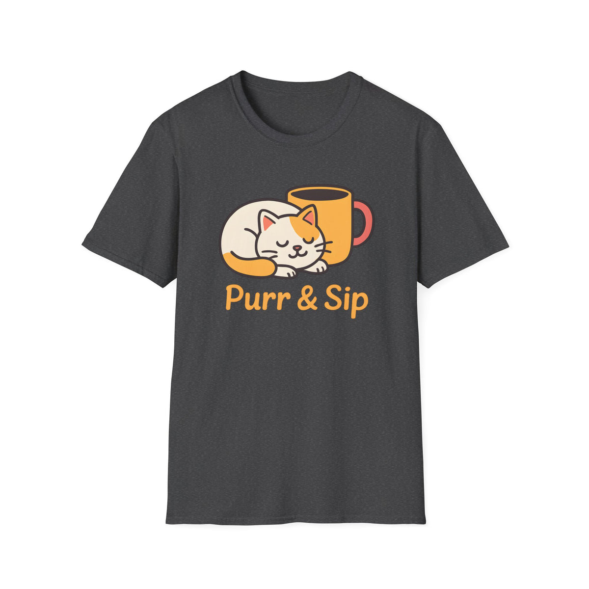 Purr and Sip, Cat and Coffee –  Supersoft Unisex T-Shirt