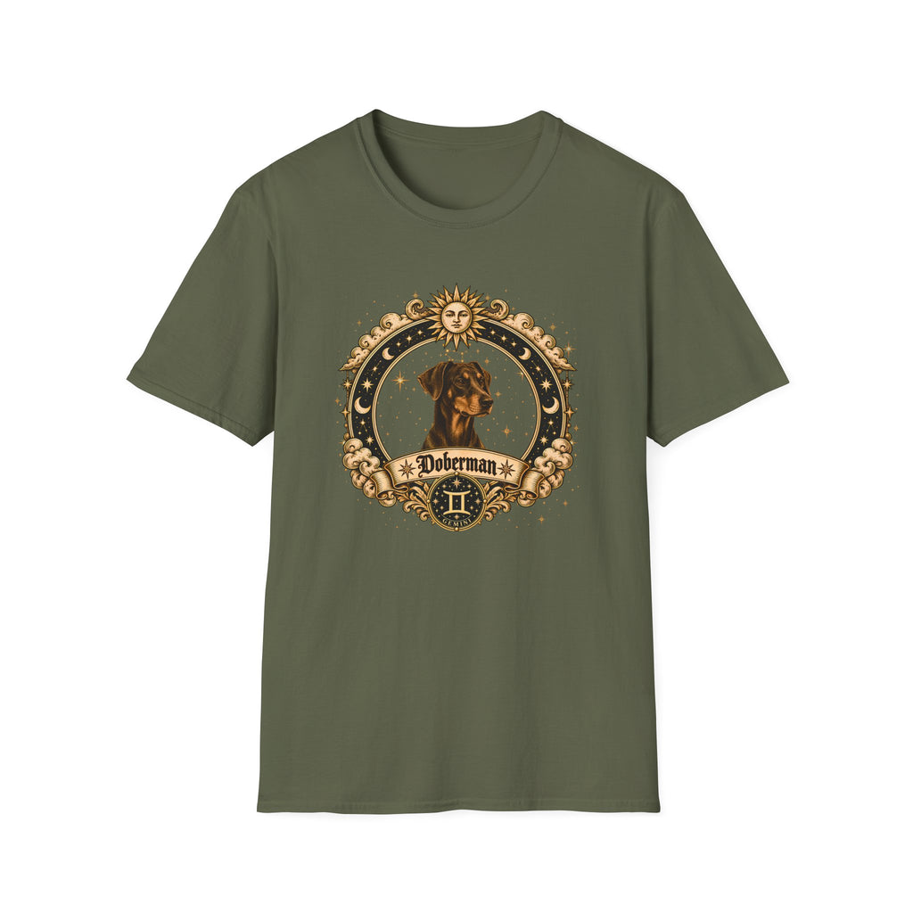 Zodiac Gemini Doberman - Dog Horoscope Star Sign - Supersoft Unisex Funny T-shirt