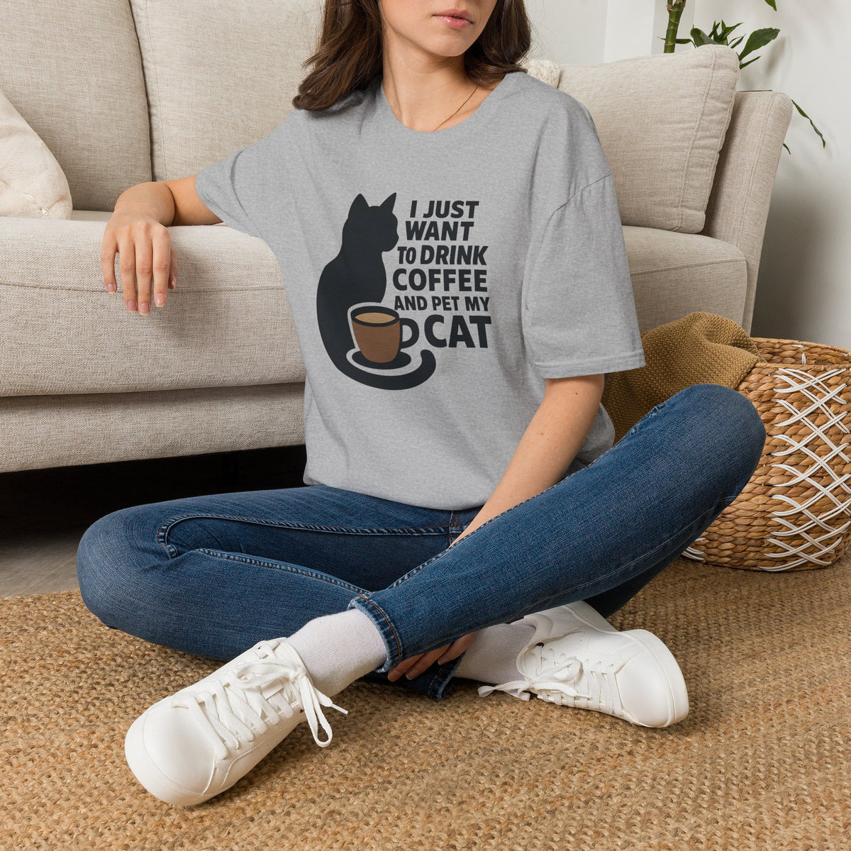 I Just Want To Drink Coffee And Pet My Cat –  Supersoft Unisex T-Shirt