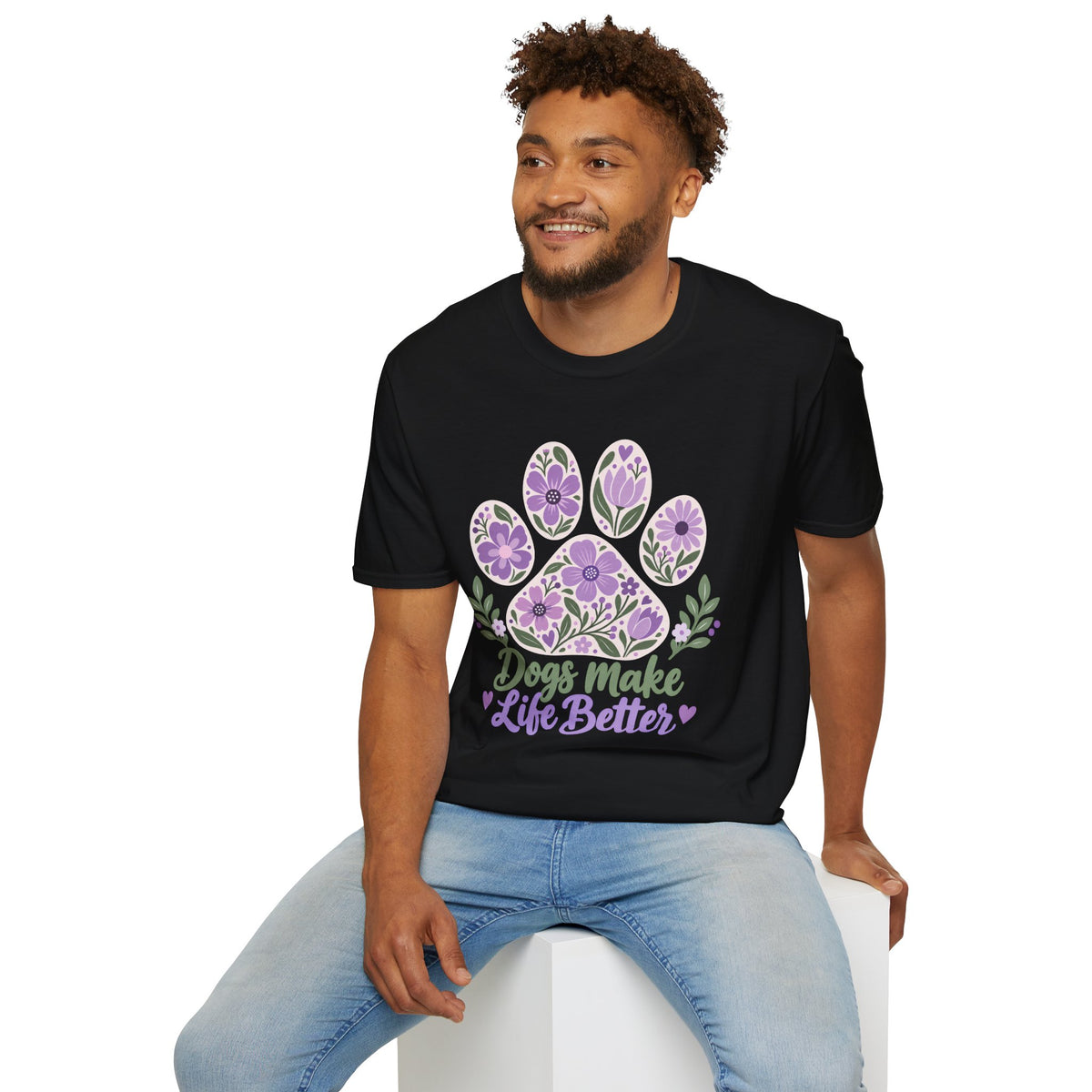 Dogs Make Life Better Floral Paw Print - Supersoft Unisex T-shirt