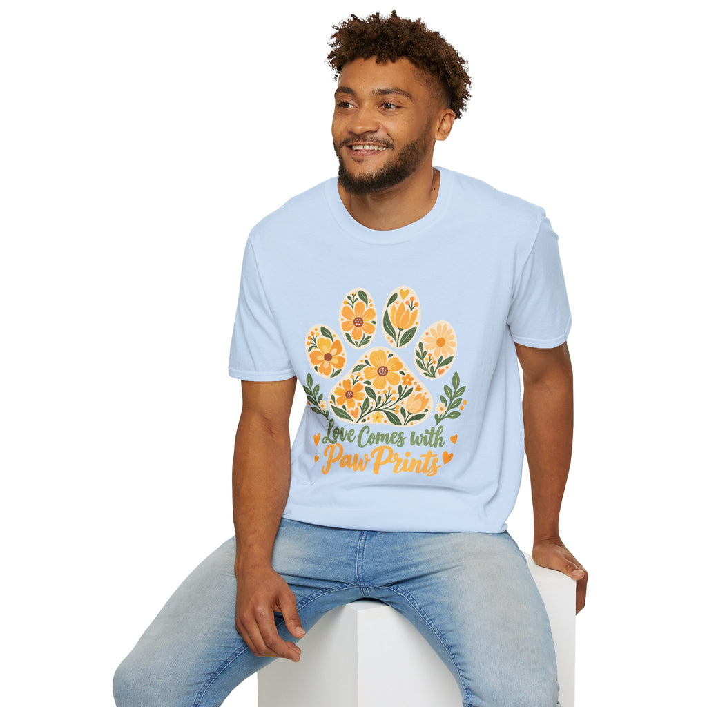 Love Come With Paw Prints Floral Paw Print - Supersoft Unisex T-shirt