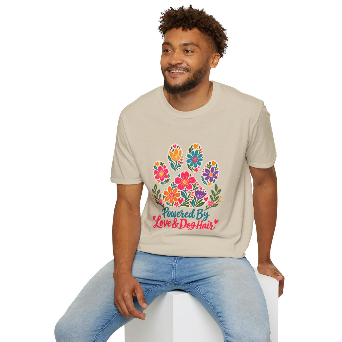 Powered by Love & Dog Hair Floral Paw Print - Supersoft Unisex T-shirt