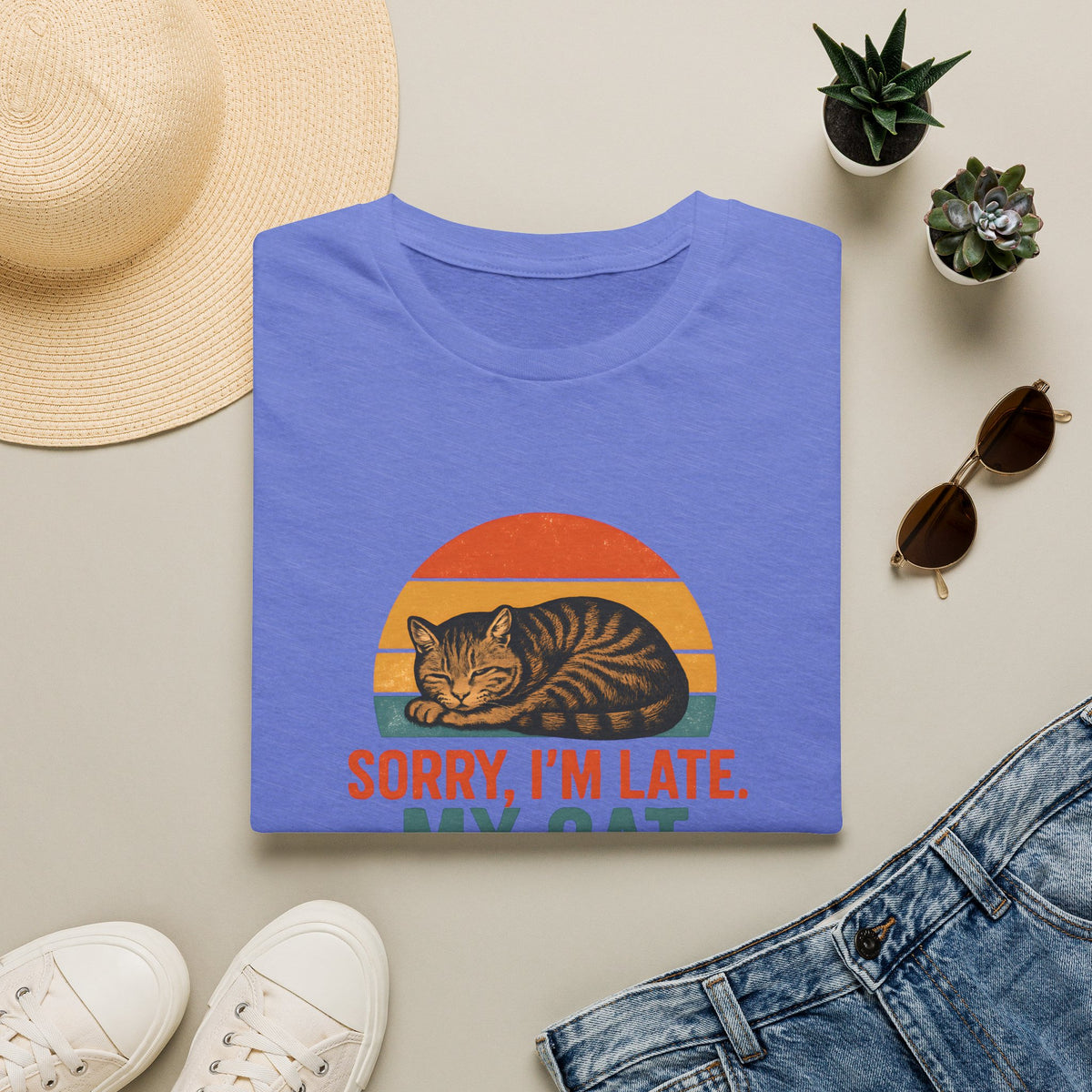 Sorry I'm Late, My Cat Sleeping On Me –  Supersoft Unisex T-Shirt