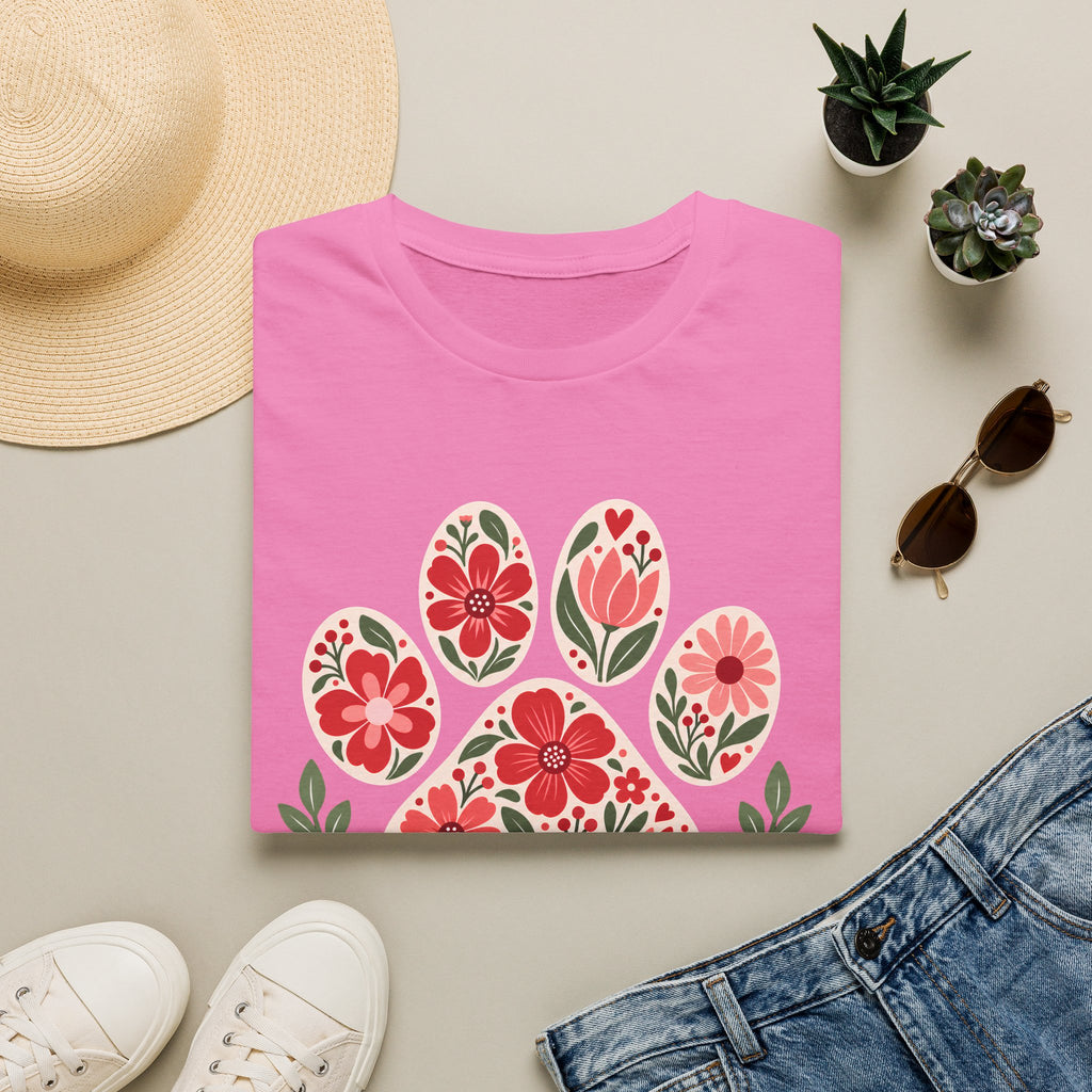 My Happy Place has Paws Floral Paw Print - Supersoft Unisex T-shirt