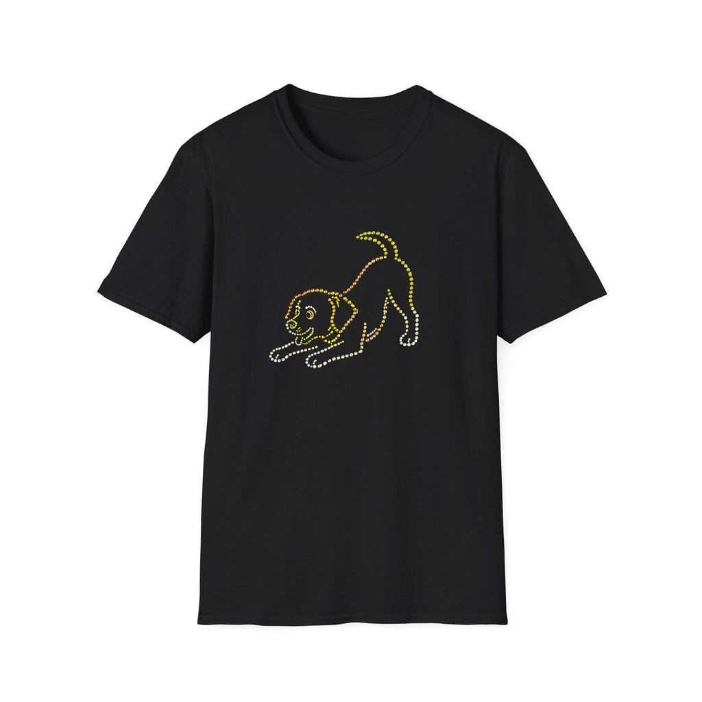Bedazzling Beasts - Faux Jewel Yellow Dog Playing - Unisex T-Shirt
