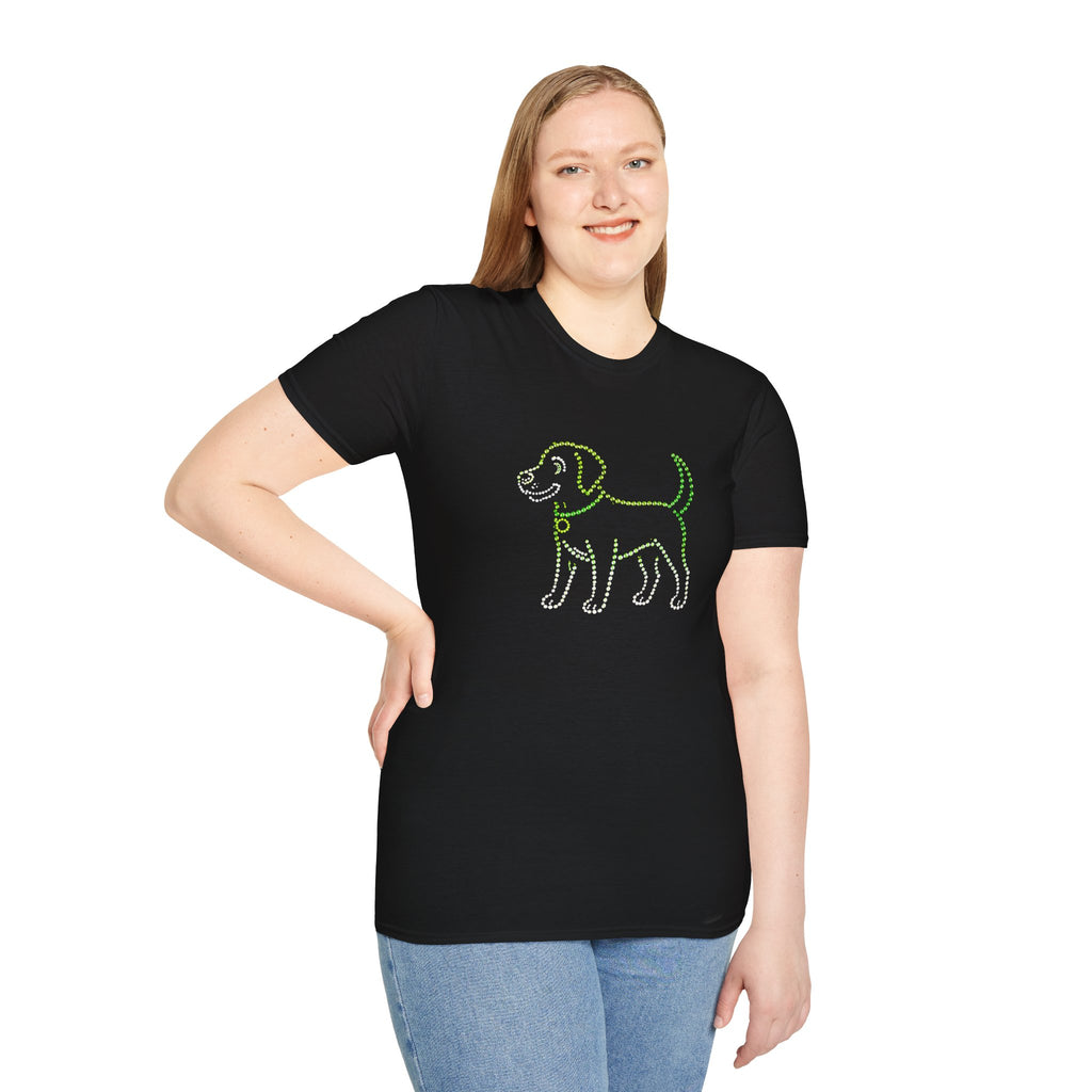 Bedazzling Beasts - Faux Jewel Green Dog Standing - Unisex T-Shirt
