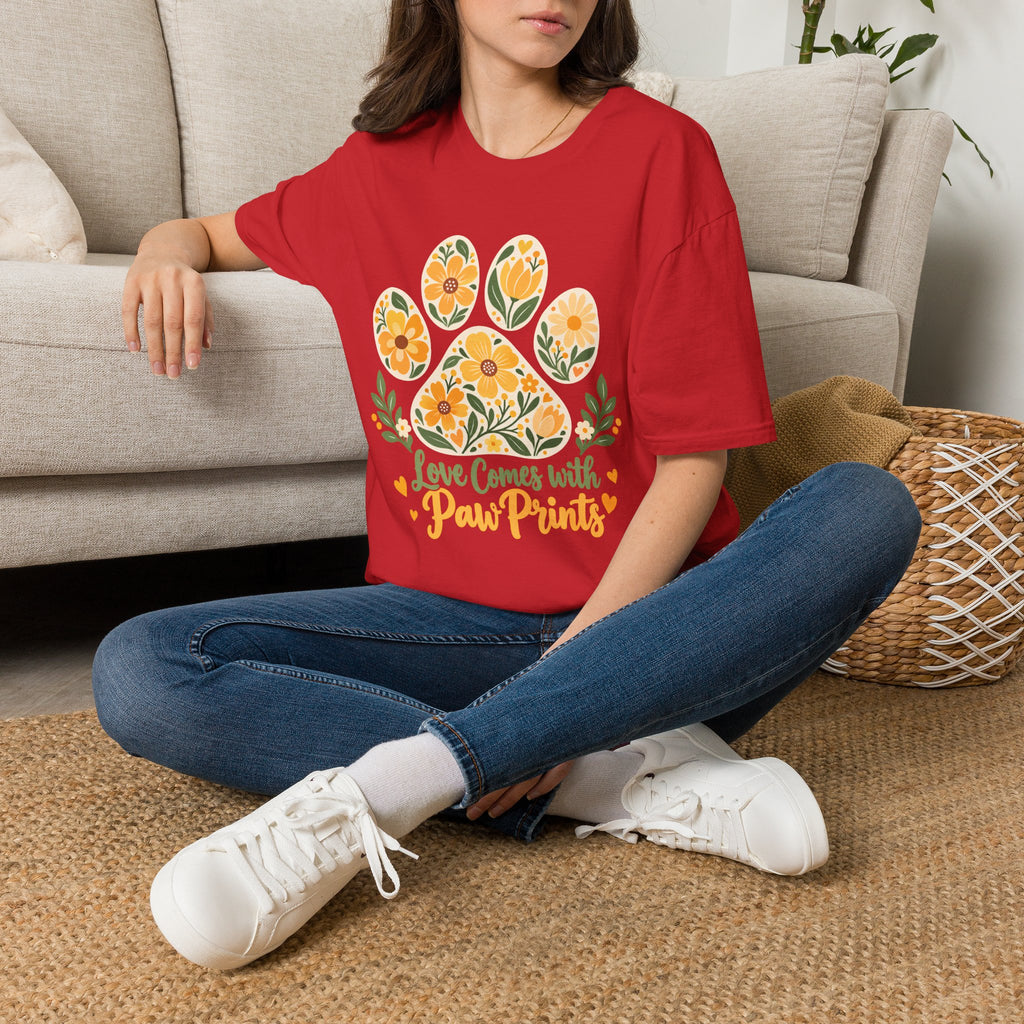 Love Come With Paw Prints Floral Paw Print - Supersoft Unisex T-shirt