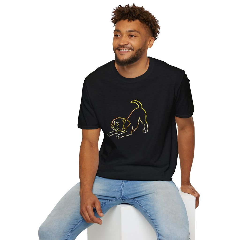 Bedazzling Beasts - Faux Jewel Yellow Dog Playing - Unisex T-Shirt