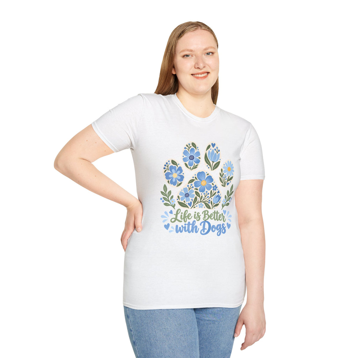 Life is Better with Dogs Floral Paw Print - Supersoft Unisex T-shirt