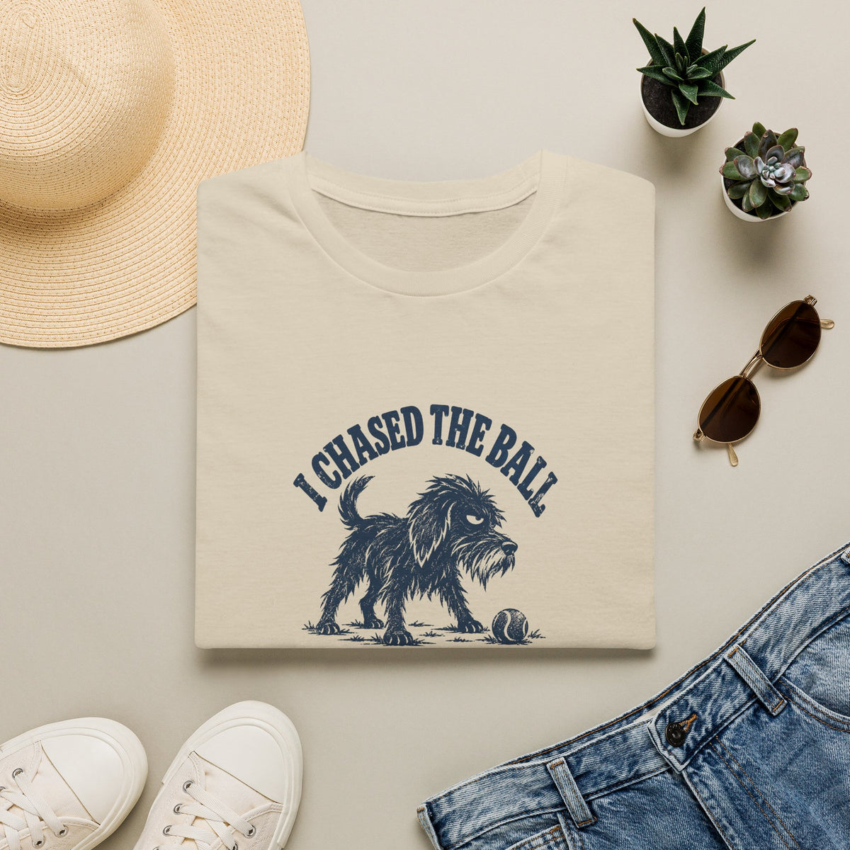 Grumpy Dog - I Chased the Ball, They Threw It Again –  Supersoft Unisex T-Shirt